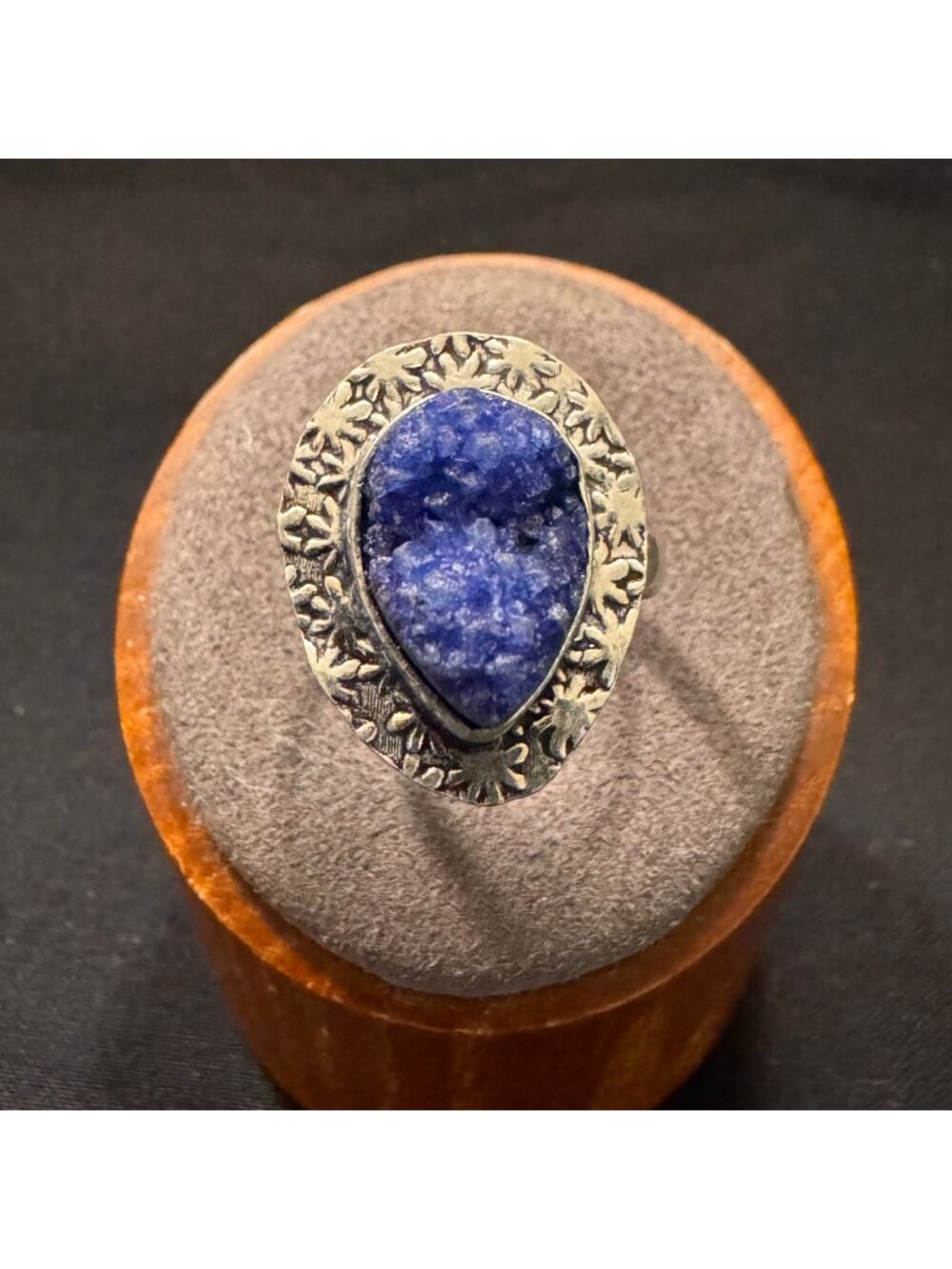 Sterling Silver 925 Blue Druzy Bezel Set Statement Ring Size 6.75